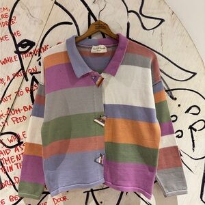 Vintage Carolyn M Barnett Abstract Knit Collared Cardigan Sweater